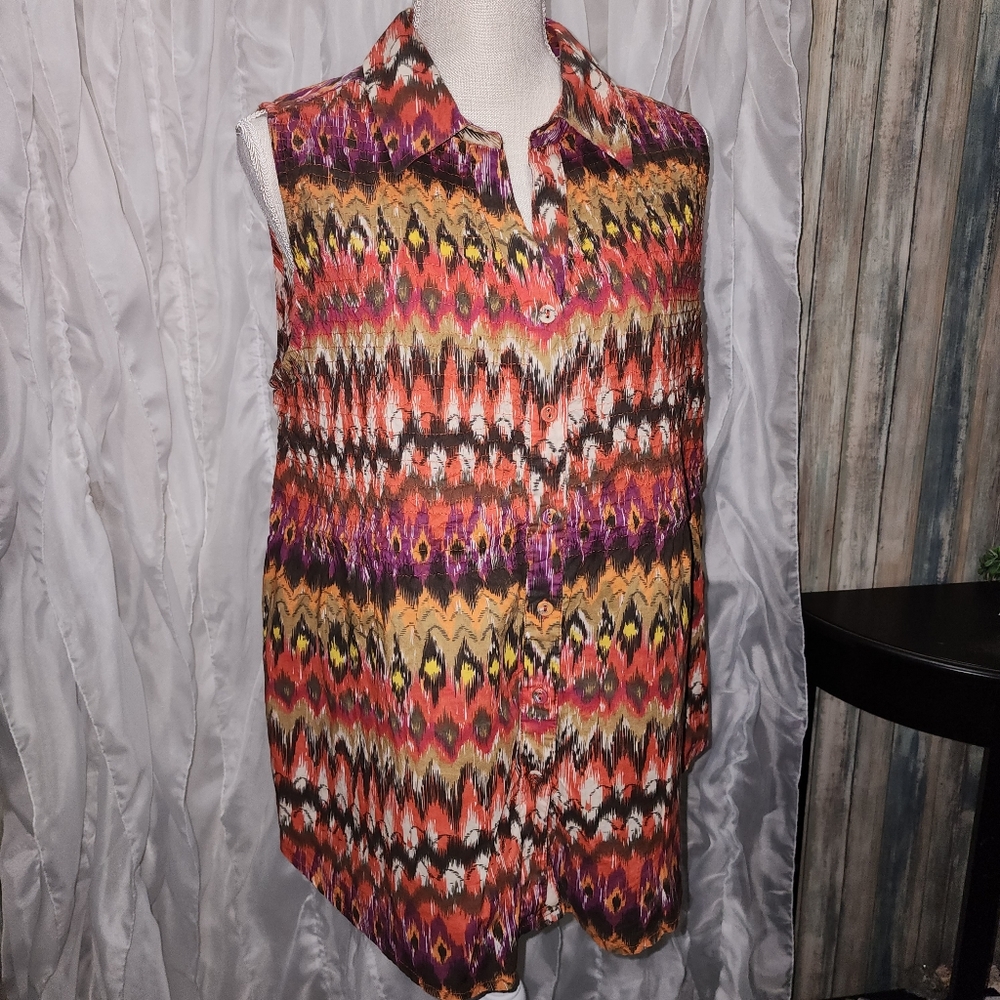 Avenue V Neck Button Down Multi Texture/Stitching… - image 5